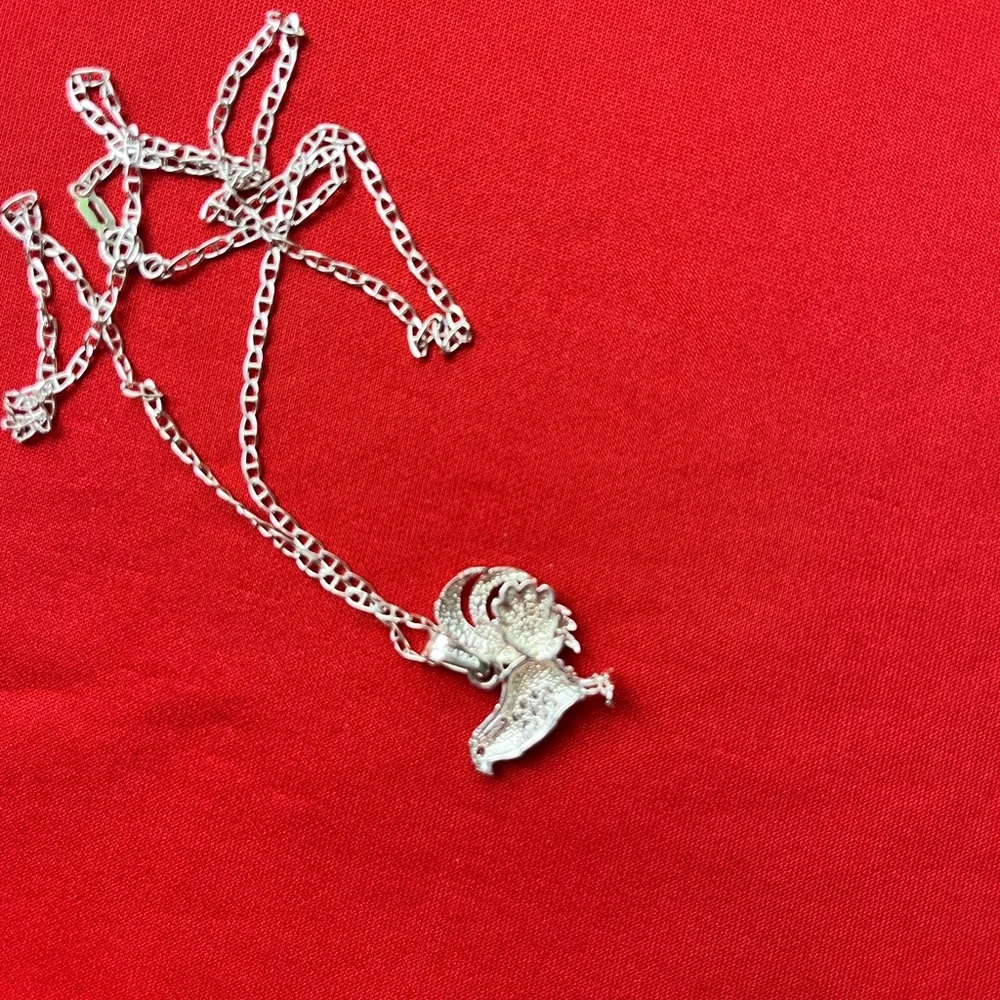 925 Sterling Silver‎ Rooster Charm Pendant Cubic zircon and chain necklace